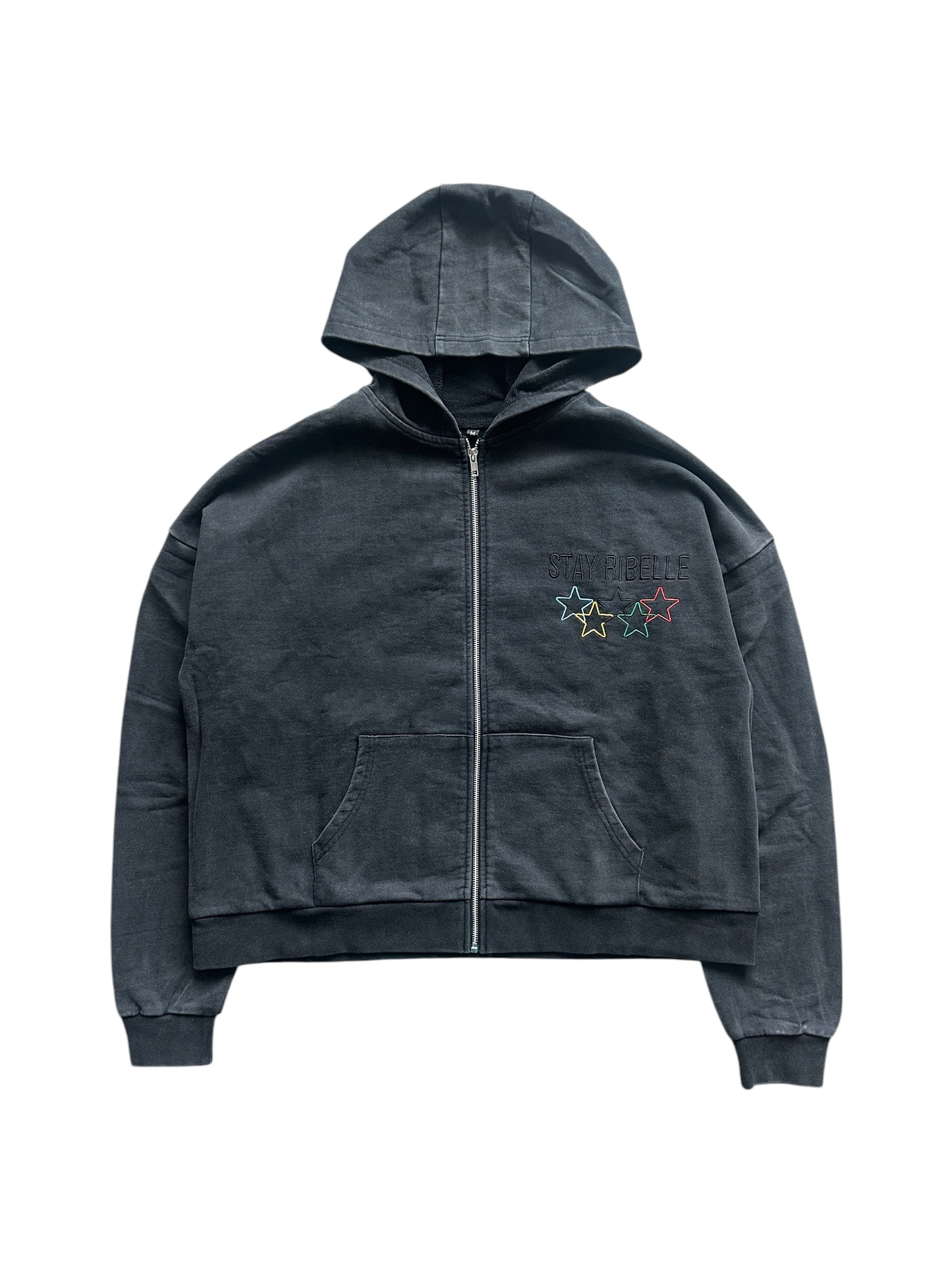 WASHED OLYMPIC ZIPPED HOODIE (BLACK)
