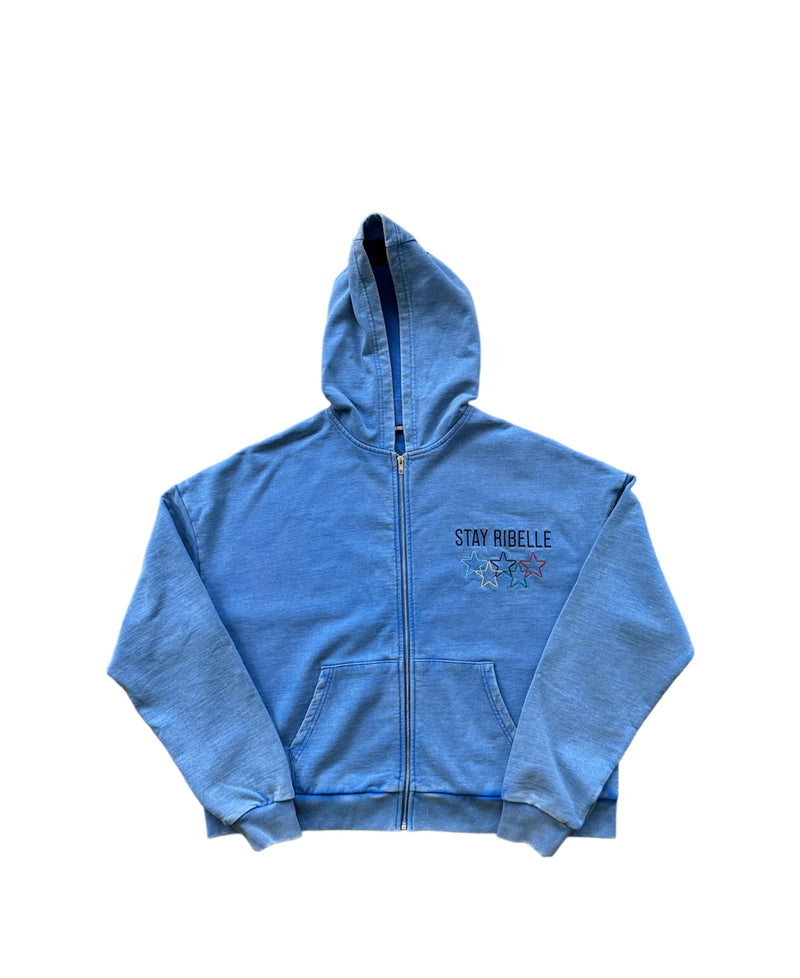 WASHED OLYMPIC ZIPPED HOODIE (BLUE)