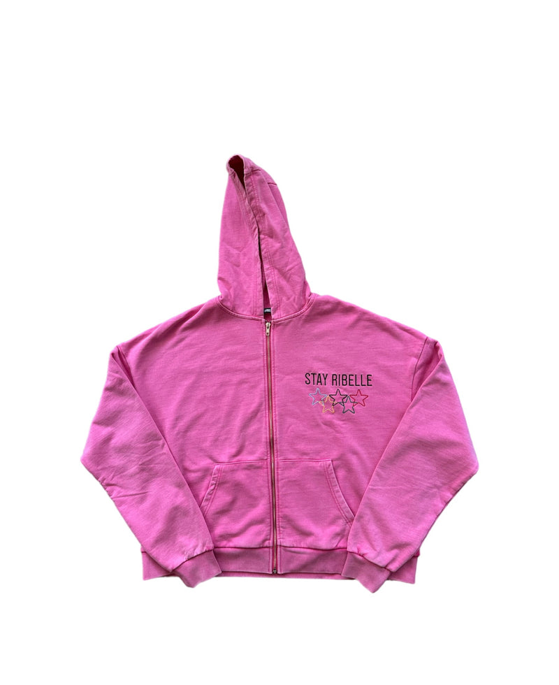 WASHED OLYMPIC ZIPPED HOODIE (PINK)
