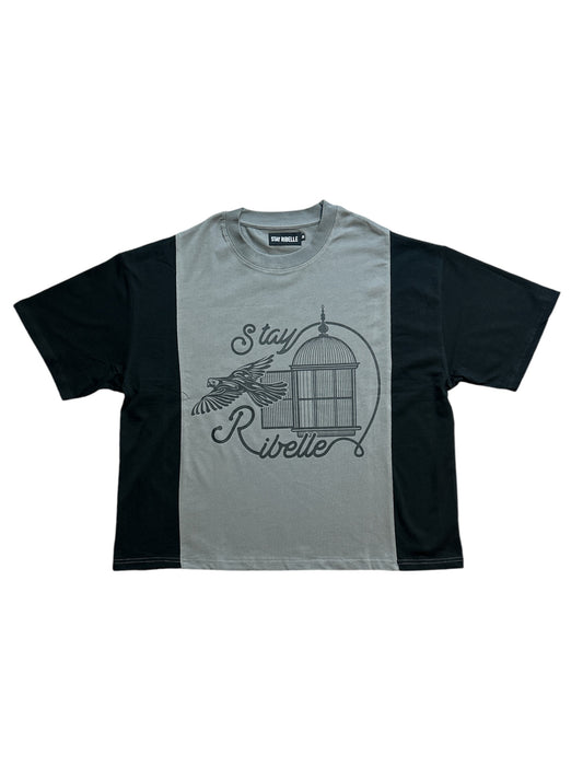 PATCHWORK BIRDS CAN'T FLY IN A CAGE TEE