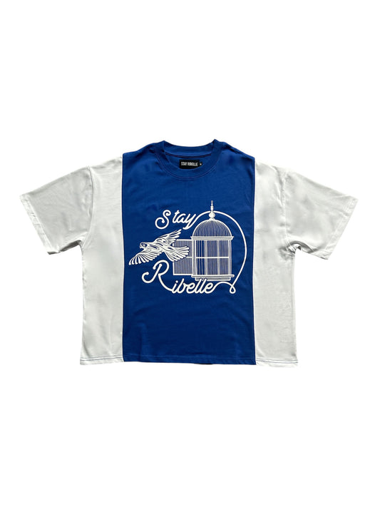 PATCHWORK BIRDS CAN"T FLY IN A CAGE TEE